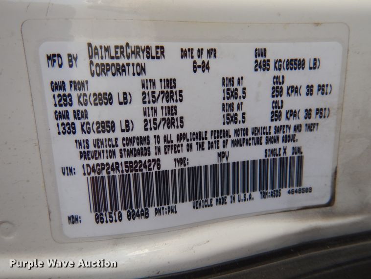 image for item HW9865 2005 Dodge Grand Caravan  van