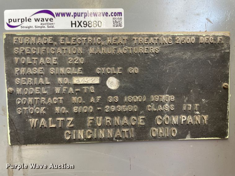 image for item HX9880 Waltz Furnace Company WFA-TG  heat treating furnace