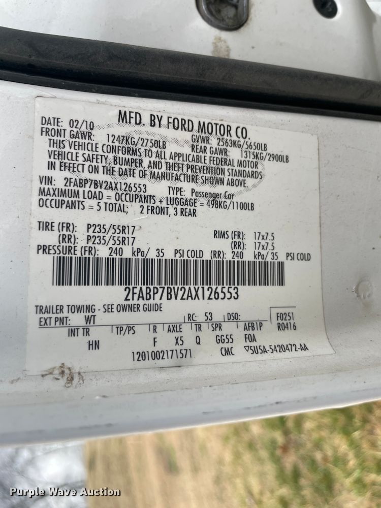 image for item II9293 2010 Ford Crown Victoria Police Interceptor