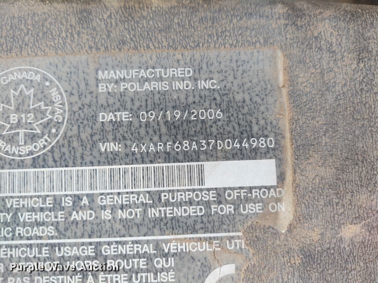 image for item FY9892 2007 Polaris Ranger 700  utility vehicle