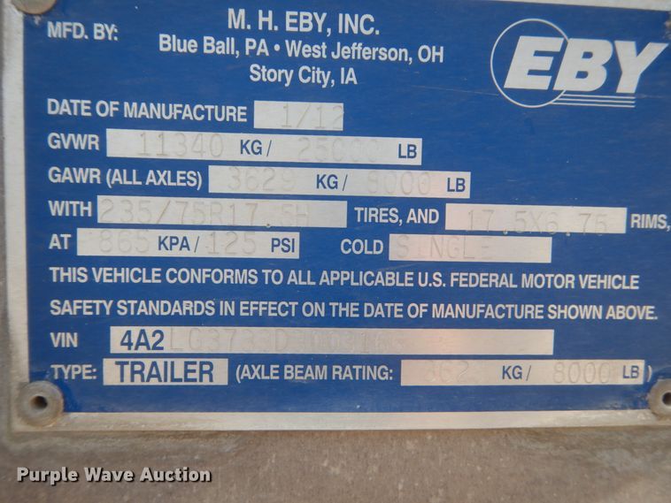 image for item IK9790 2013 Eby Ruffneck  livestock trailer