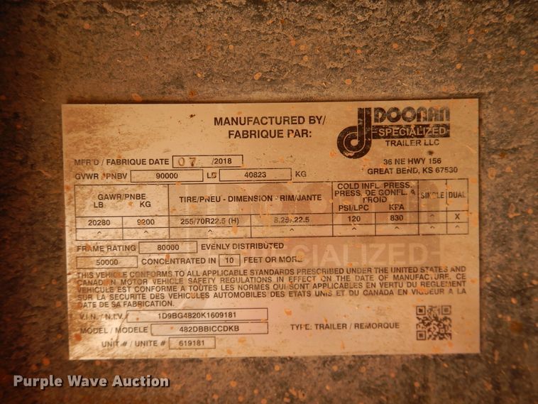 image for item DJ1167 2019 Doonan 482DBBICCDKB  drop deck trailer