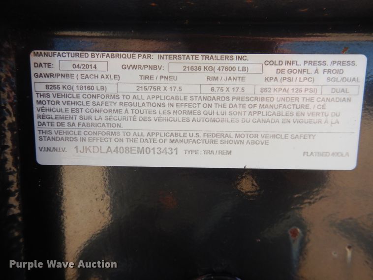 image for item DJ4958 2014 Interstate 400LA equipment trailer