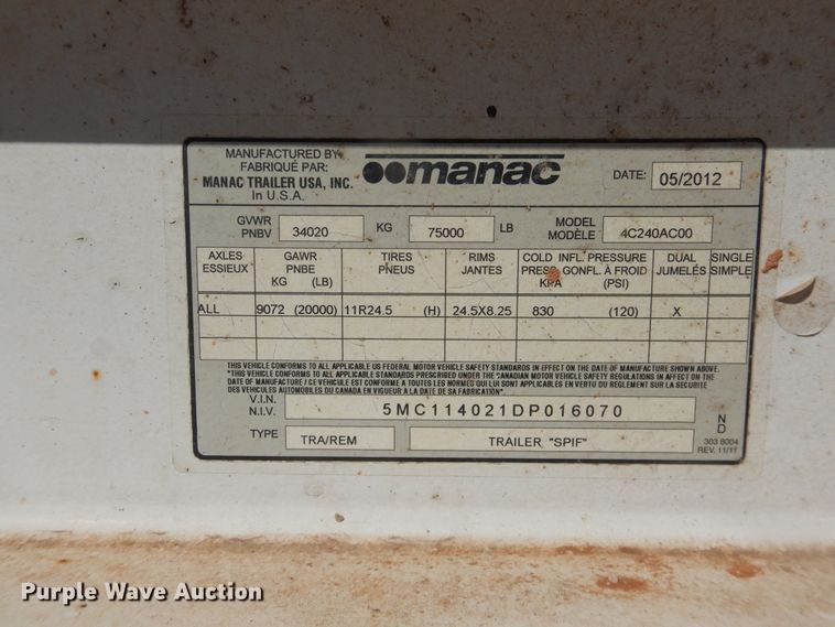 image for item DJ4959 2013 Manac 4C240AC00 bottom dump trailer