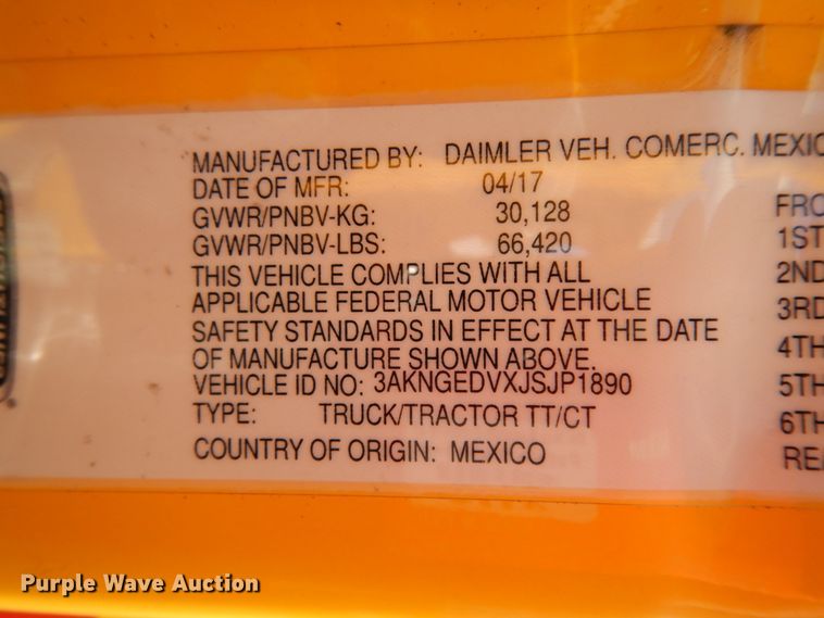 image for item DM2873 2018 Freightliner Cascadia 125  semi truck