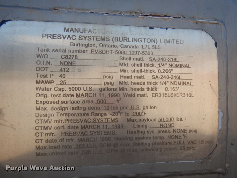 image for item HD9079 1997 Presvac Systems Limited vacuum trailer