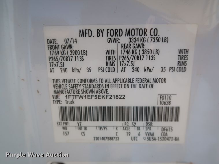 image for item DJ1873 2014 Ford F150  SuperCrew pickup truck