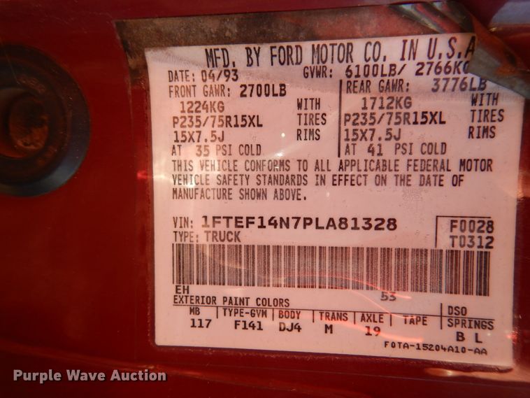 image for item DJ8138 1993 Ford F150  pickup truck