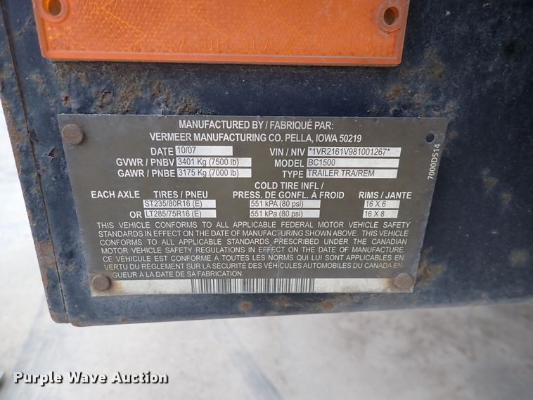 image for item DK4547 2008 Vermeer BC1500  wood chipper