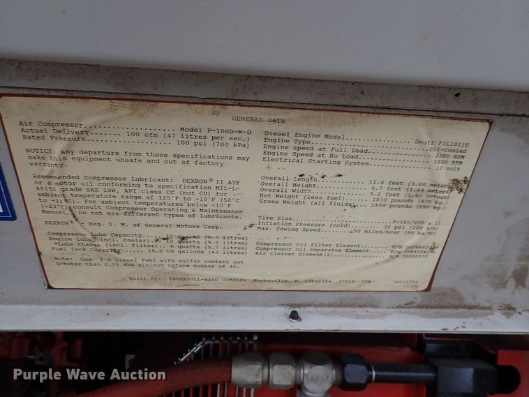 image for item DK4548 Ingersoll Rand P100DWD  air compressor