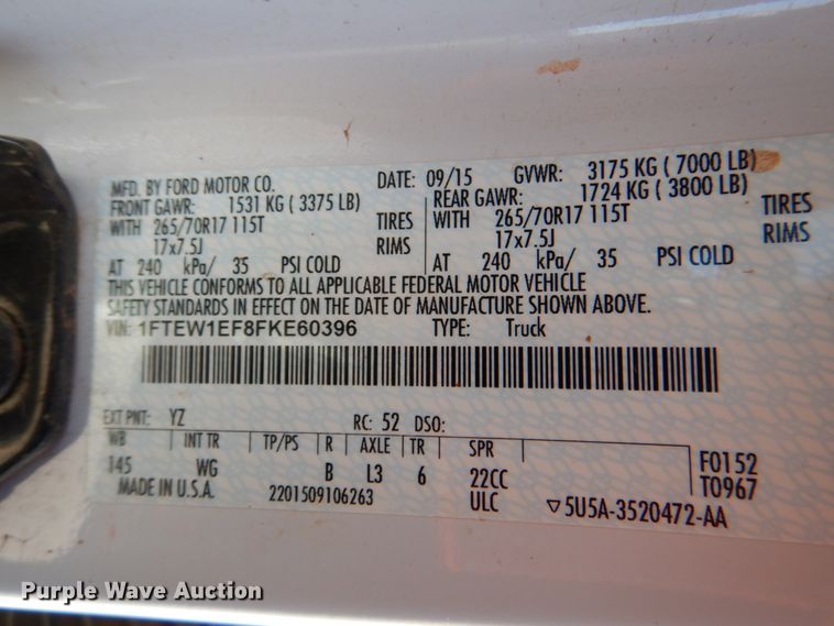 image for item DK5490 2015 Ford F150  SuperCrew pickup truck