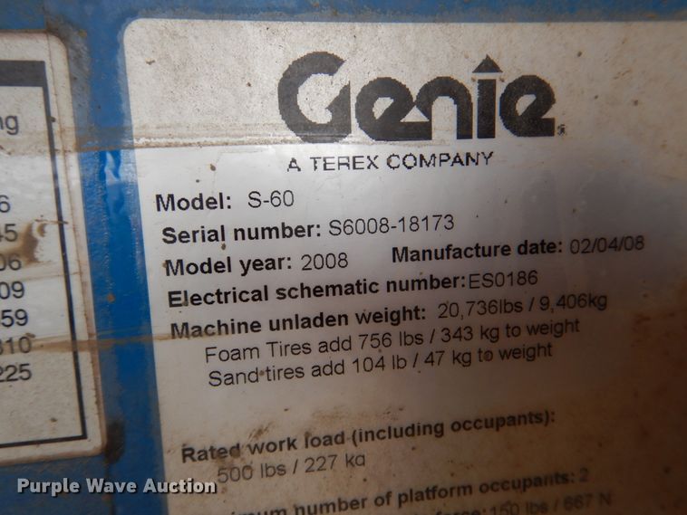 image for item DK5541 2008 Genie S-60  boom lift