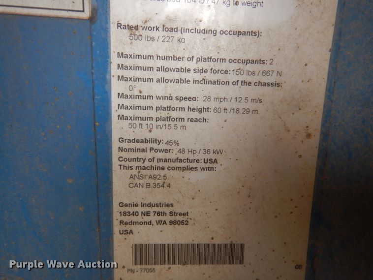 image for item DK5541 2008 Genie S-60  boom lift