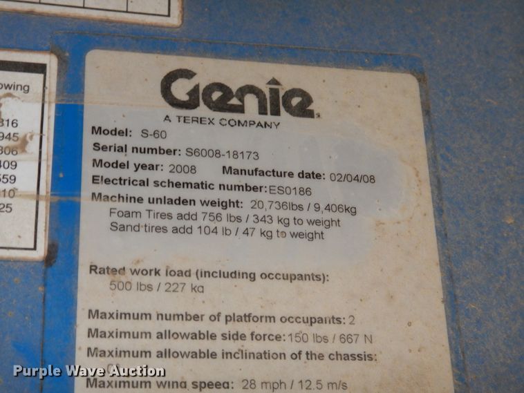 image for item DK5541 2008 Genie S-60  boom lift