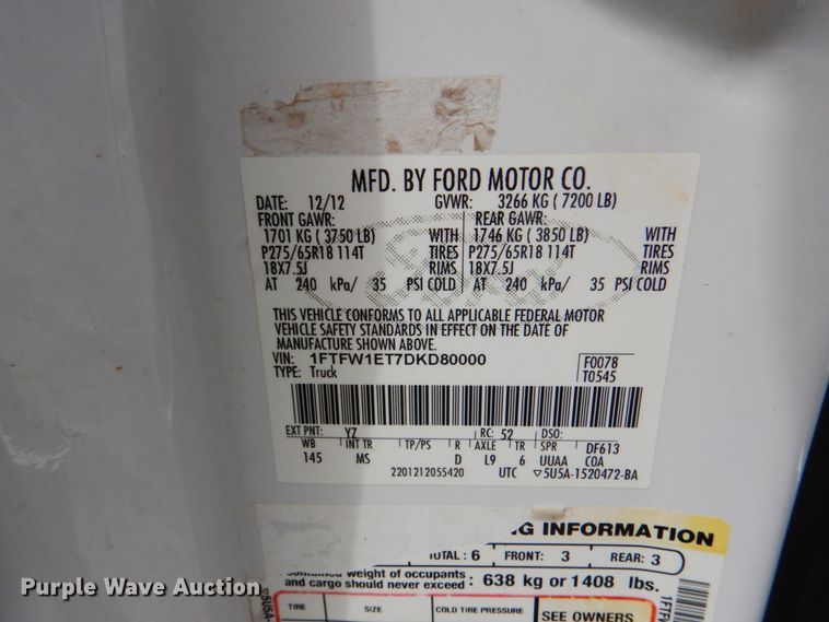 image for item DK5543 2013 Ford F150 XLT  SuperCrew pickup truck