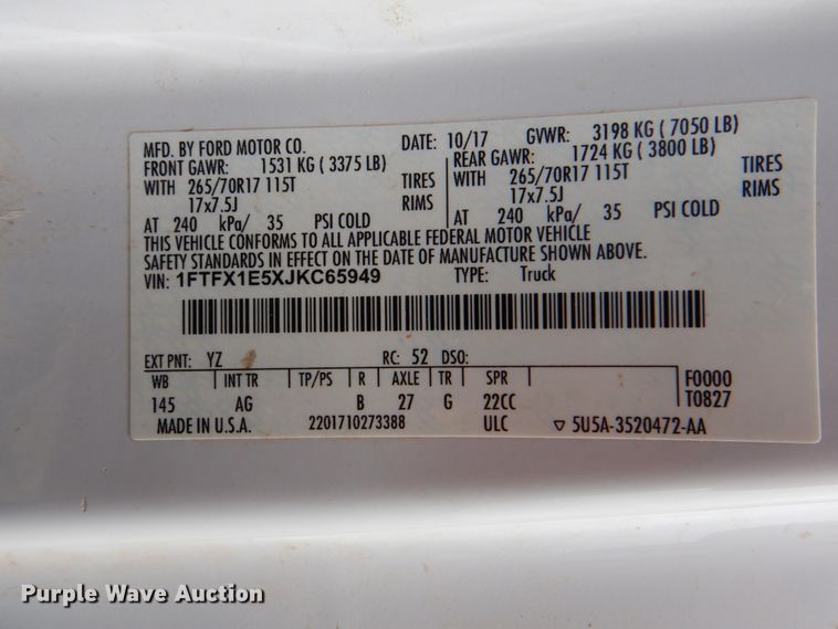 image for item DK5548 2018 Ford F150 XL  SuperCab pickup truck