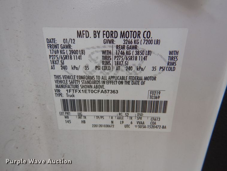 image for item DK5561 2012 Ford F150 Lariat  SuperCab pickup truck