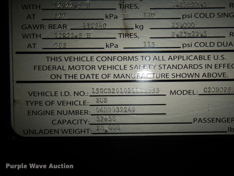 image for item DM2863 2002 Gillig C20B096N4  coach bus