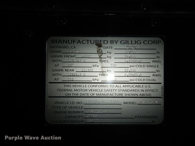 image for item DM2863 2002 Gillig C20B096N4  coach bus