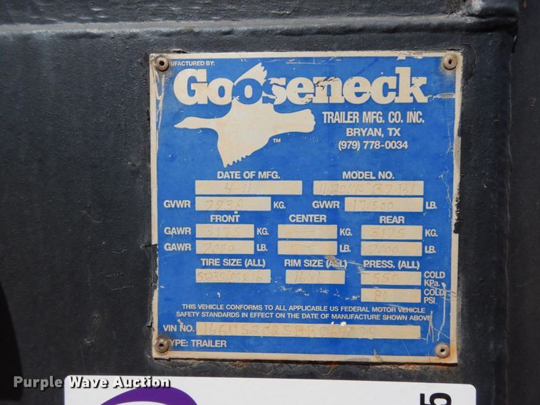 image for item DM2865 2011 Gooseneck 1120640B7B1 utility trailer with pressure washing system