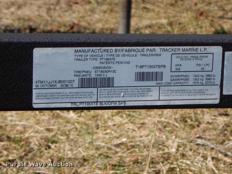 image for item GG9449 2018 Tracker PT195XTE  boat trailer