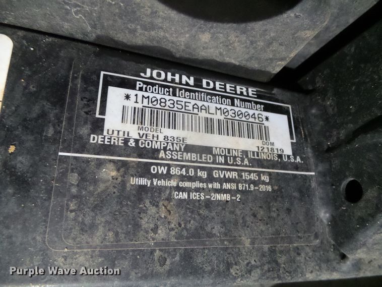 image for item GR9405 2020 John Deere XUV835E  utility vehicle