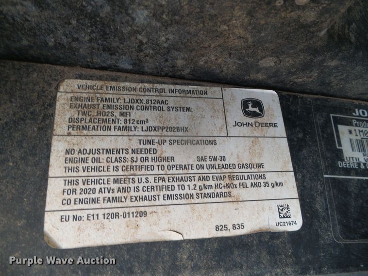 image for item GR9407 2020 John Deere XUV835E  utility vehicle