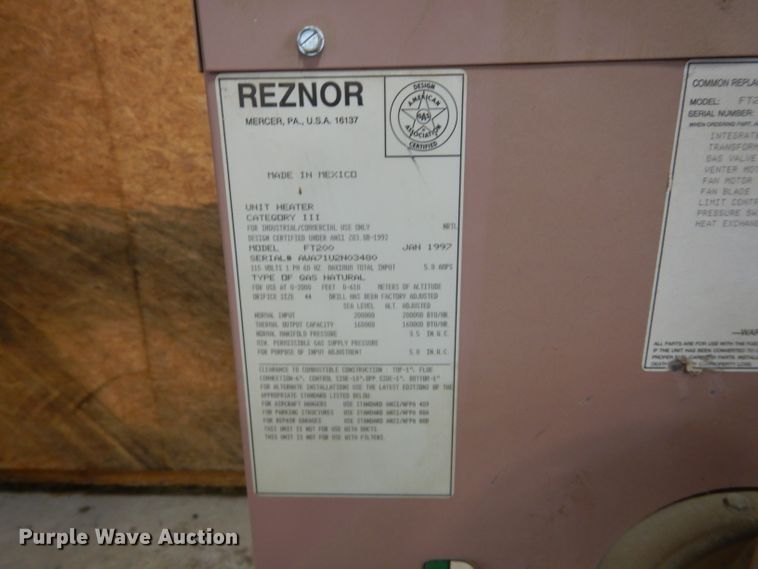 image for item HF9185 Reznor FT200 natural gas heater