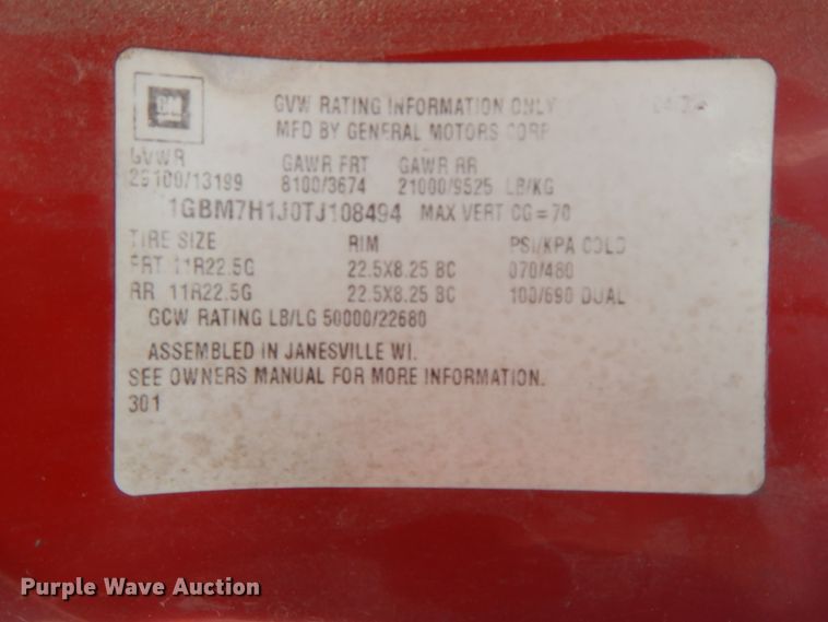 image for item II9336 1996 Chevrolet C7H propane truck