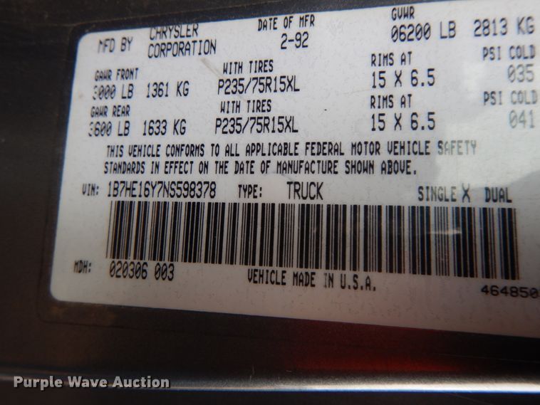 image for item IX9368 1992 Dodge Ram D150  pickup truck