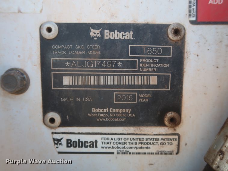 image for item DJ1875 2016 Bobcat T650  tracked skid steer loader