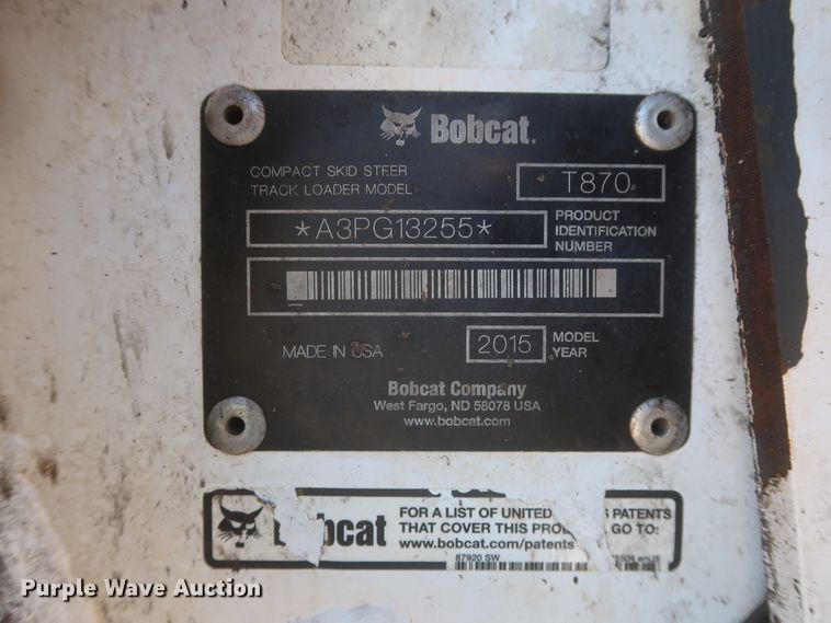 image for item DJ1876 2015 Bobcat T870  tracked skid steer loader