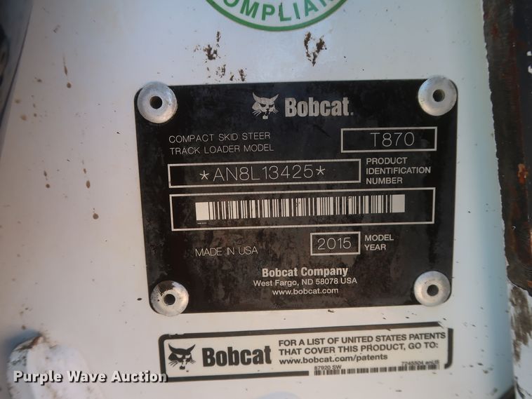 image for item DJ1882 2015 Bobcat T870  tracked skid steer loader