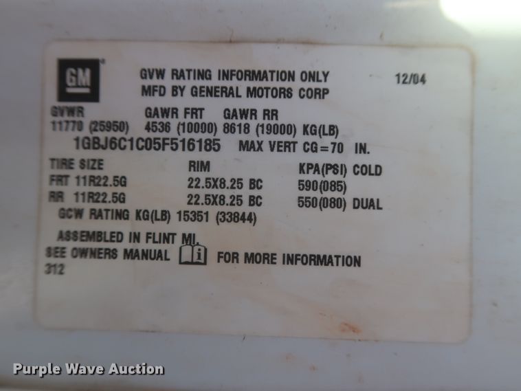 image for item DJ2300 2005 Chevrolet C6500  service truck