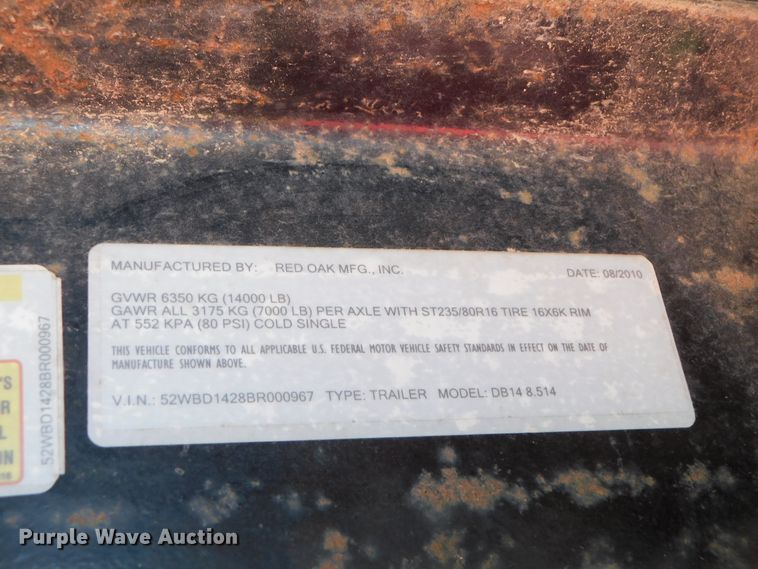 image for item DJ5976 2011 Red Oak Mfg. Inc. DB14 8.514  dump trailer