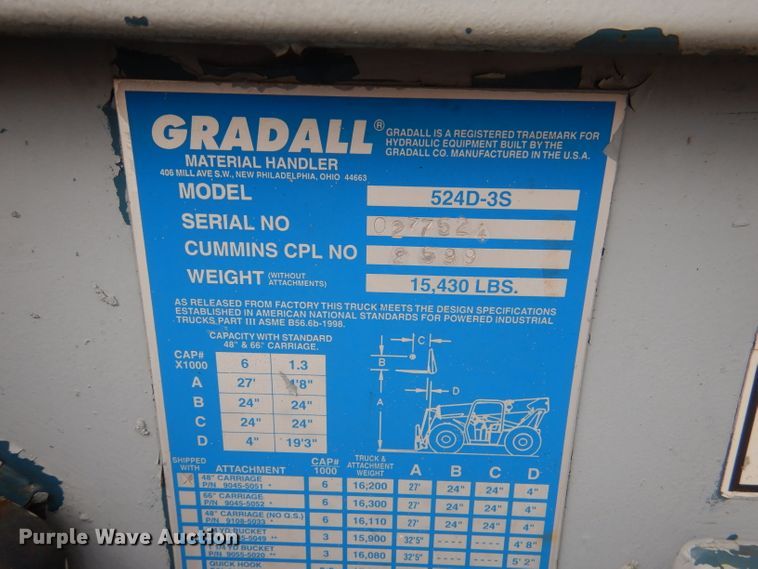 image for item DL4935 2000 Gradall 524D-3S  telehandler