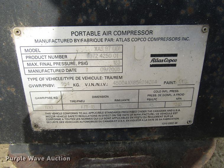 image for item GC9855 2005 Atlas Copco XAS 97  air compressor