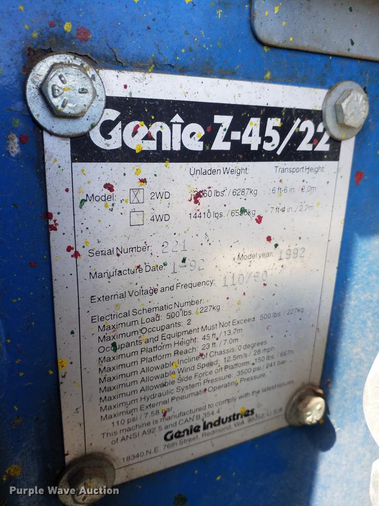 image for item GH9156 1992 Genie Z45/22  boom lift