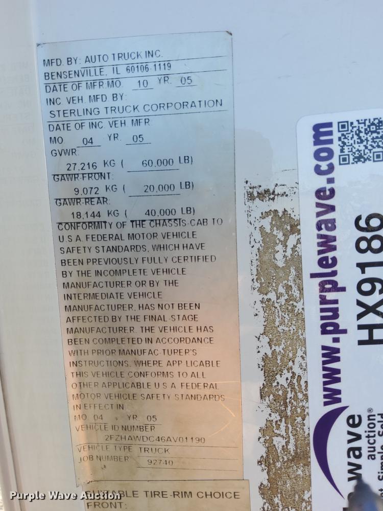 image for item HX9186 2006 Sterling L-Line  crane truck