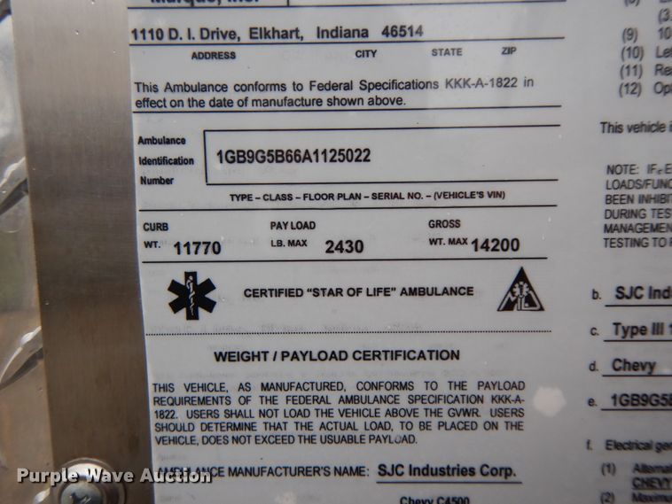 image for item DF6501 2010 Chevrolet Express 4500  ambulance