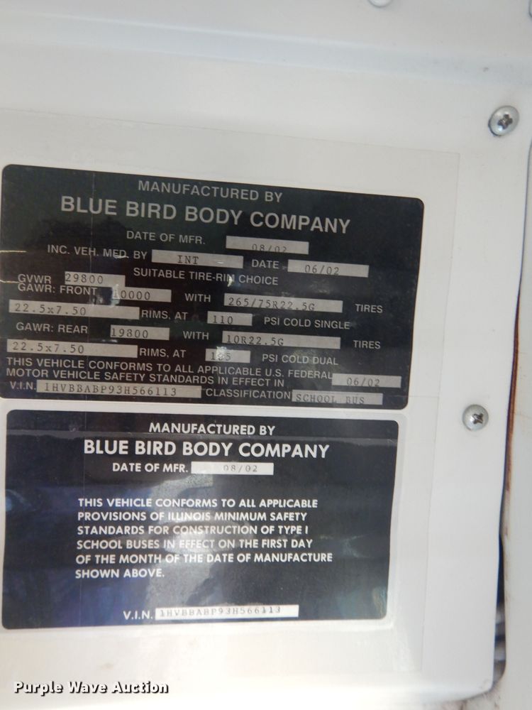 image for item DJ2969 2003 International 3800  school bus