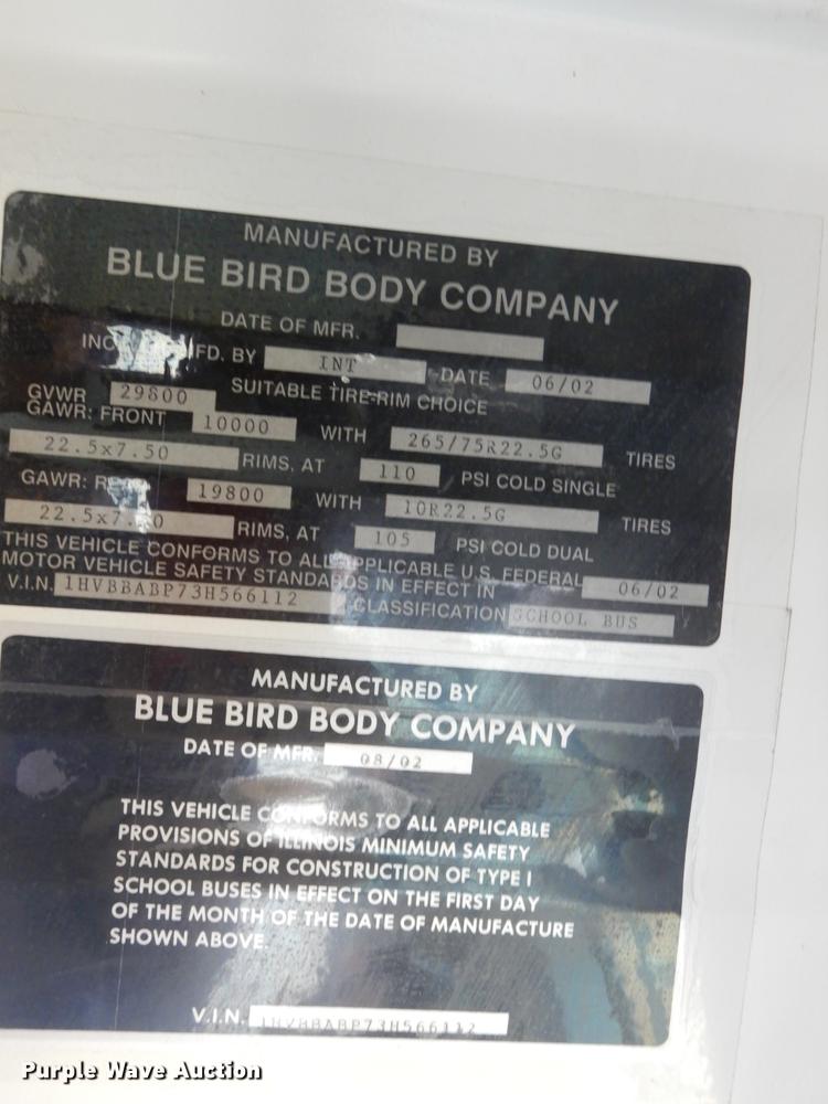 image for item DJ2971 2003 International 3800  school bus