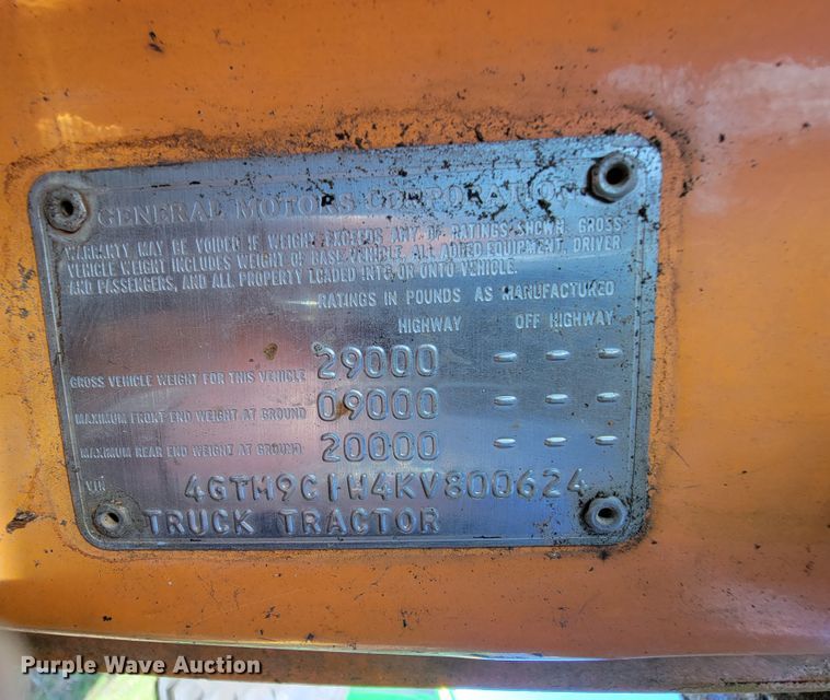 image for item FL9106 1989 White GMC Brigadier  dump truck