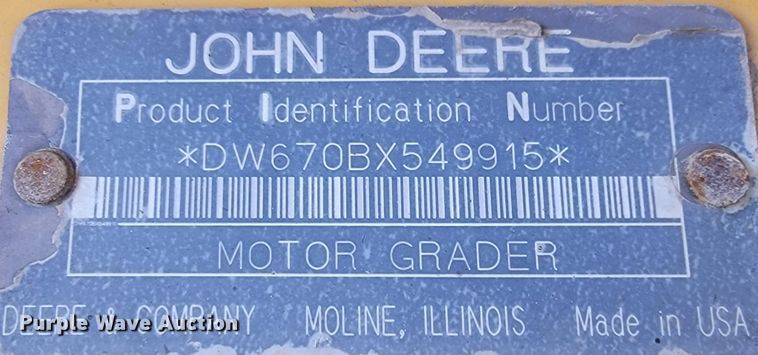 image for item FL9125 1995 John Deere 670B  motor grader