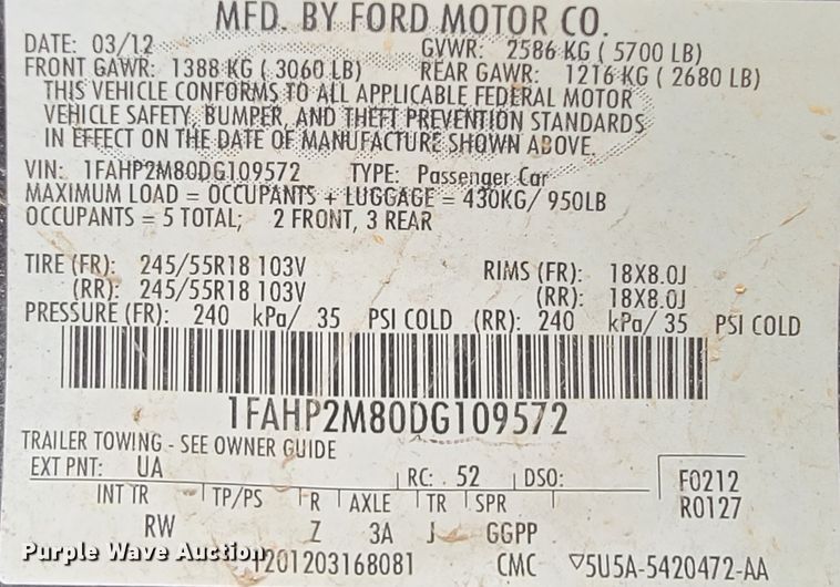 image for item FL9134 2013 Ford Taurus Police Interceptor