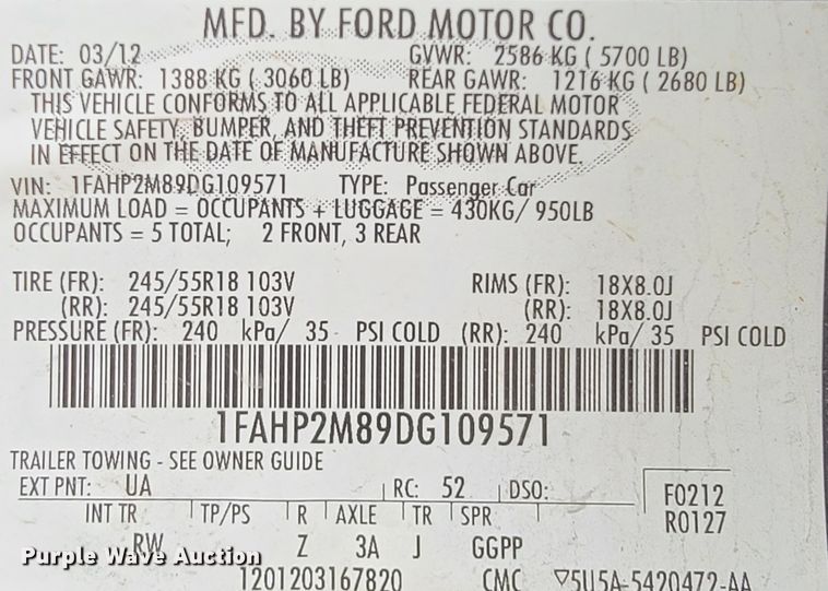 image for item FL9135 2013 Ford Taurus Police Interceptor