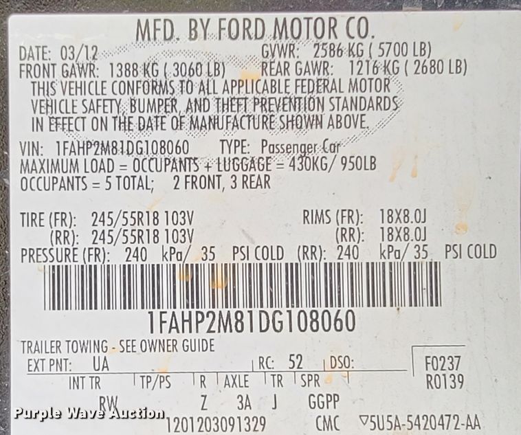 image for item FL9138 2013 Ford Taurus Police Interceptor