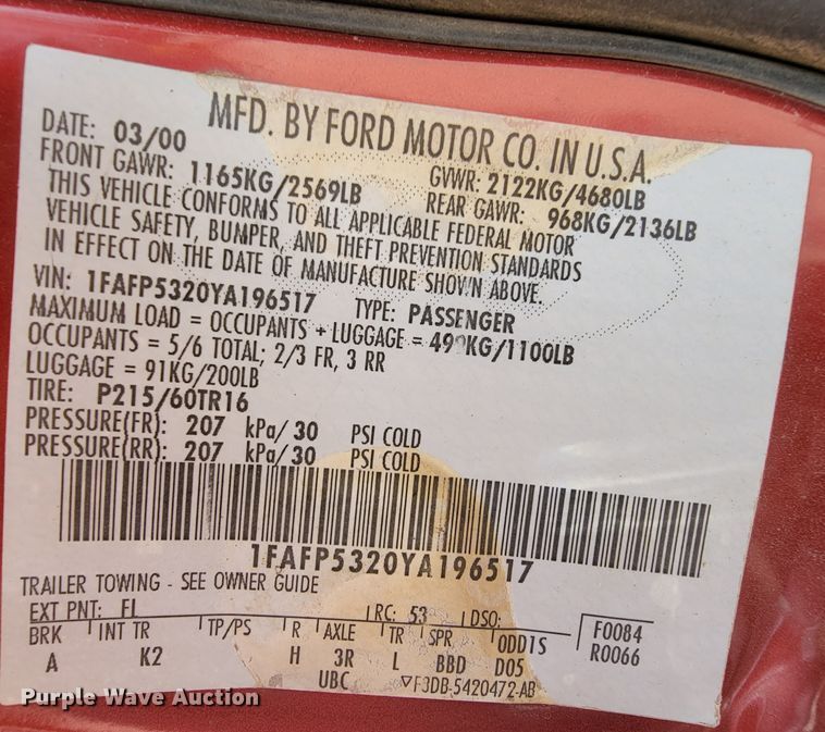 image for item FL9189 2000 Ford Taurus