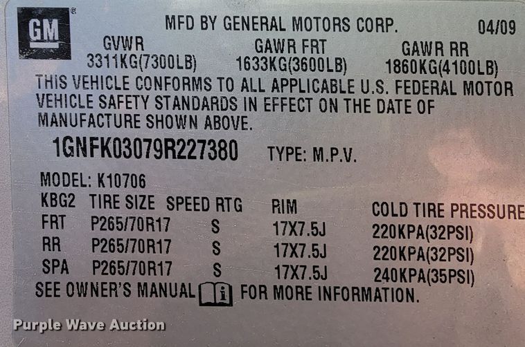 image for item FL9196 2009 Chevrolet Tahoe Police  SUV