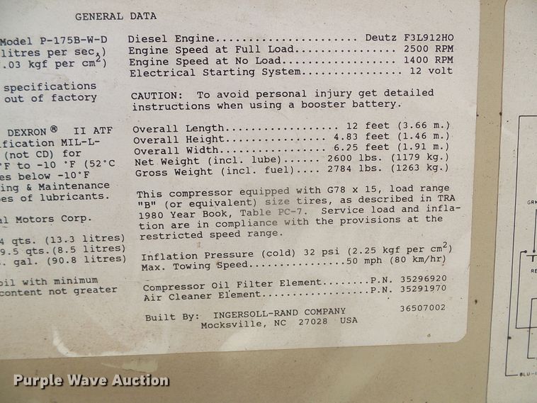 image for item GR9422 Ingersoll Rand 175  air compressor